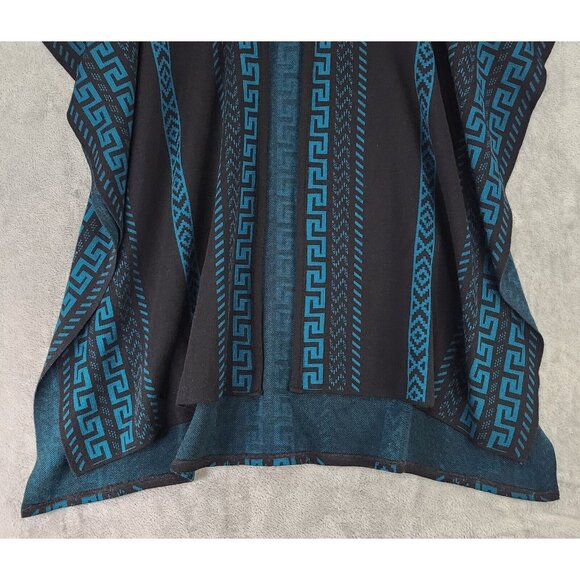 Womens Cape Coat One Size Black Blue Aztec Print Mexican Poncho Coatigan - Picture 7 of 9